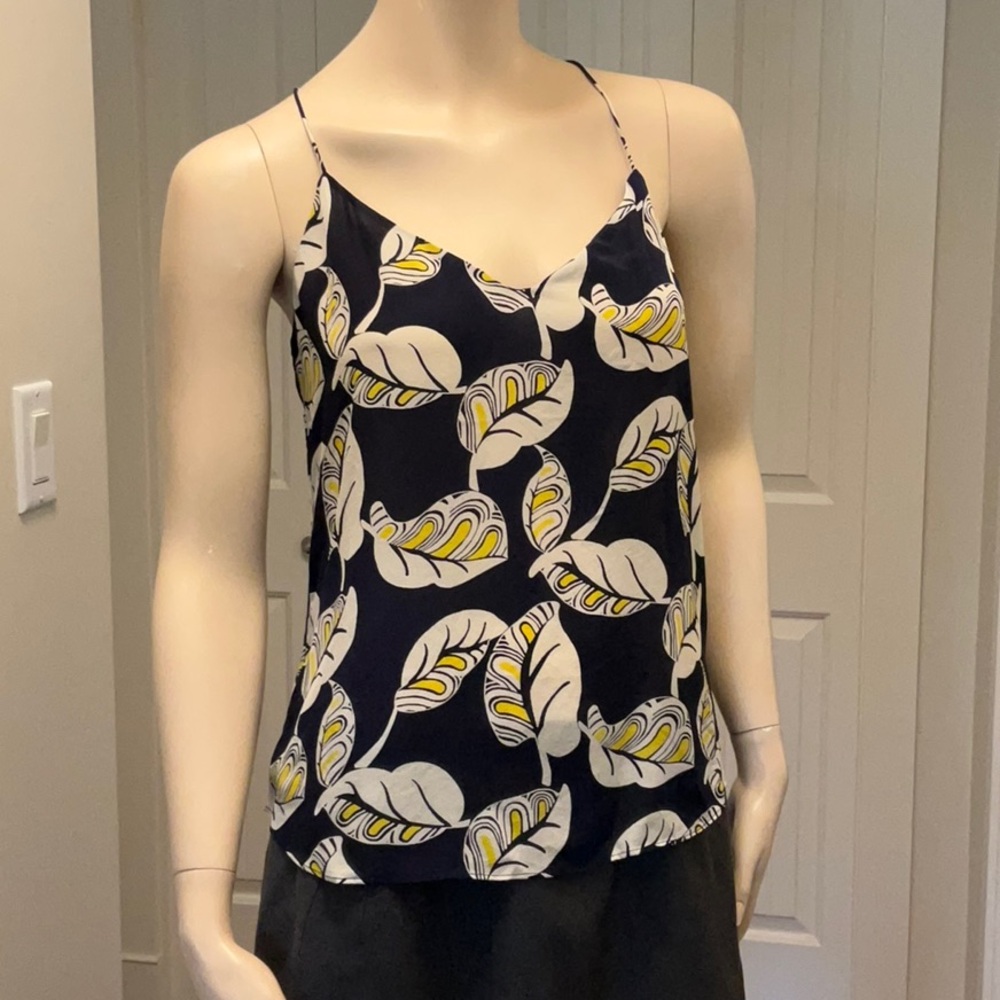 J. CREW Women’s Silk Leaf Print Black and Yellow Top Size 4